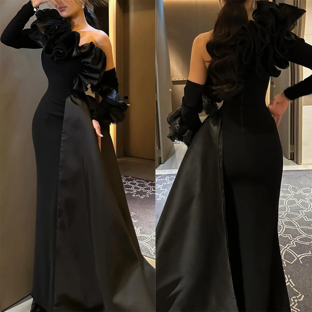 

Customized High Quality One Shoulder Evening Dress Elegant Long Sleeves Prom Dress Classic Chapel Train Special Occasion Gowns