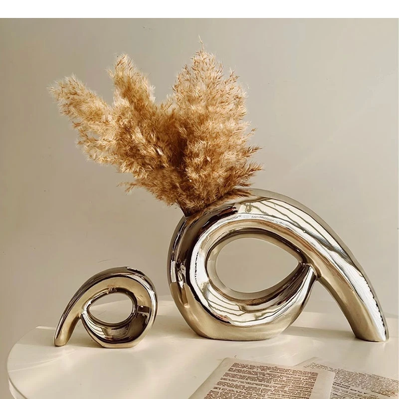 Electroplated Ceramic Vase Retro Flower Ware Arrangement Dry Flowers Room Aesthetic Decoration