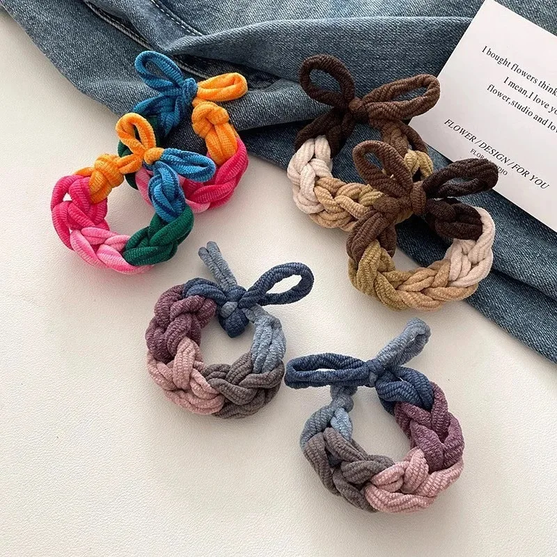 Simple Elastic Hair Ropes Hair Ties Thick Hair Scrunchie Macaron Bowknot Ponytail Holder Rubber Bands Headband Hair Accessories