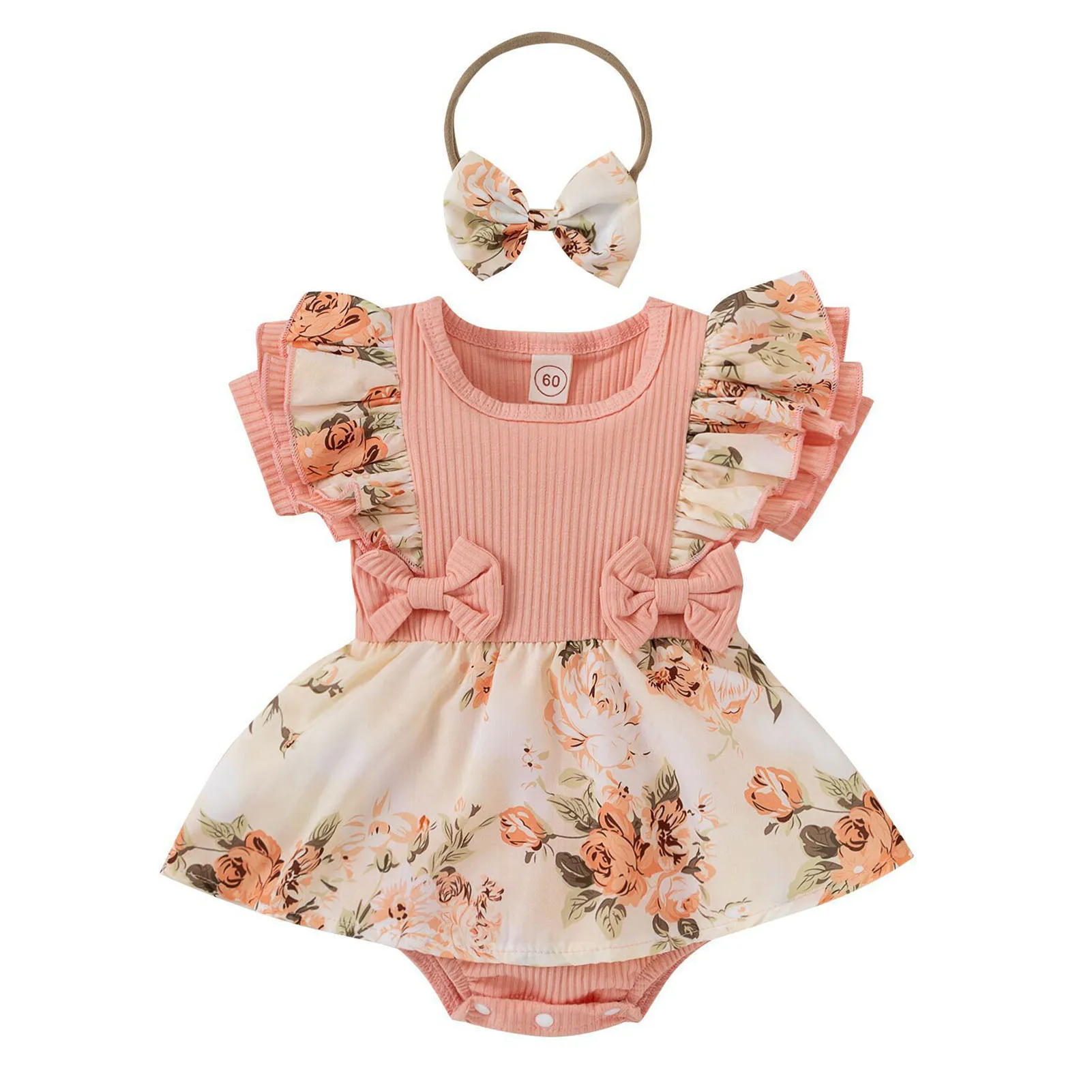 Baby Girls Floral Crawling Dress Super Soft Cotton Bodysuit Baby's Clothing for Daily Life School Outing