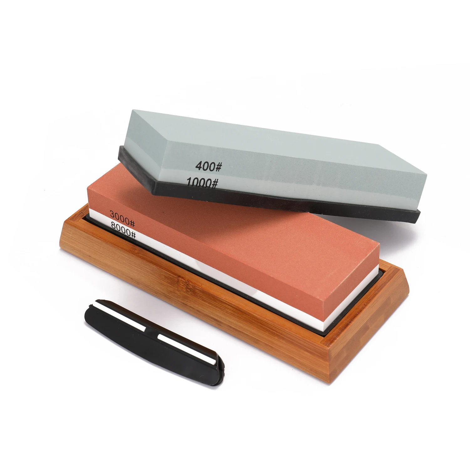 Knife Sharpening Stone Set Professional Knife Sharpener Double-side Whetstone Grinder Watster Stone Bamboo base Angle guide