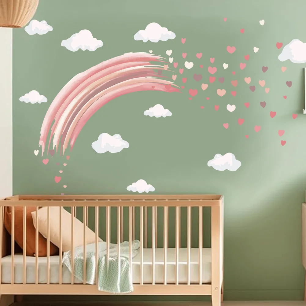 Bohemia style rainbow heart clouds sticker for kids room living room decoration self adhesive wall decal