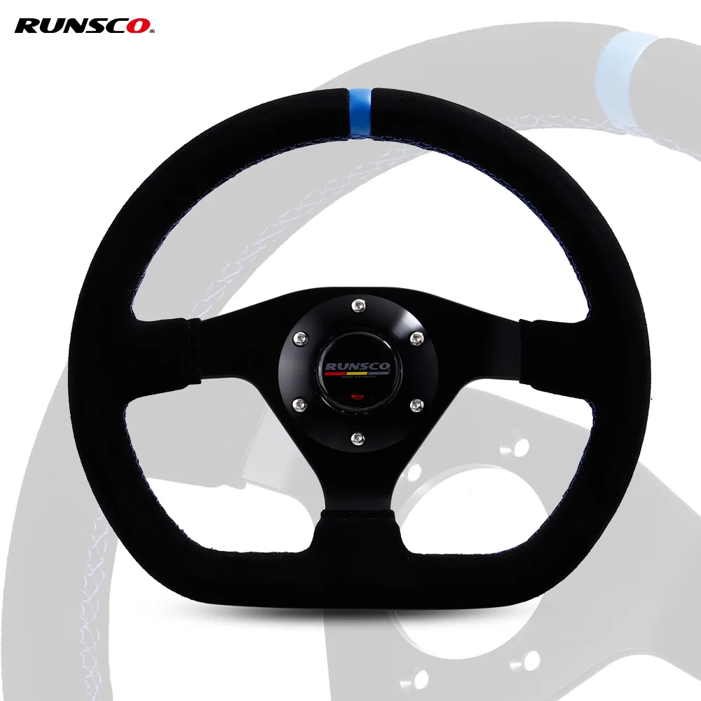 300mm Racing Steering Wheel Flat Suede Car Drift Pc Game Wheels Control Universal PCD-70mm