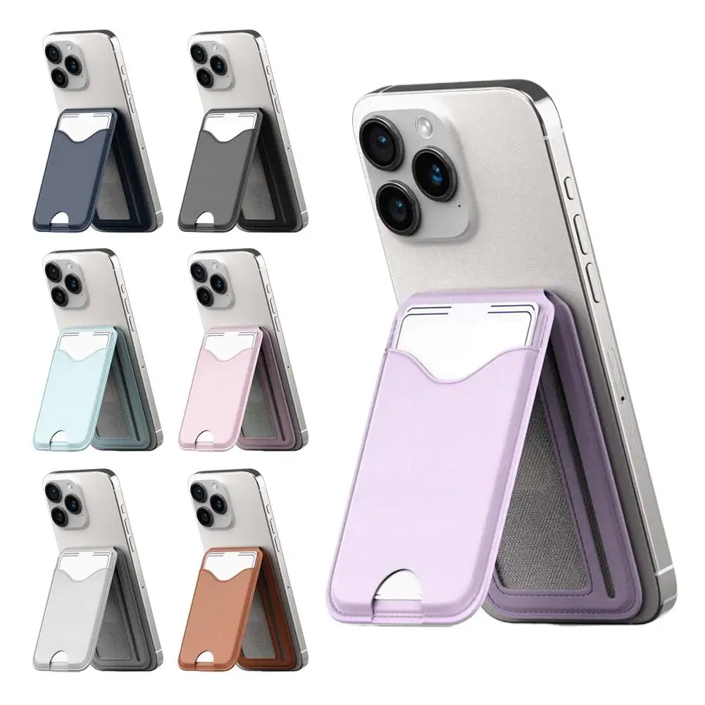 Magnetischer Kartenhalter-Ständer mit Spiegel, Verstellbarer Ständer, PU-Kartenhalter, Handyhalterung für iPhone 17 16 15 14 13 12 – Detail 1