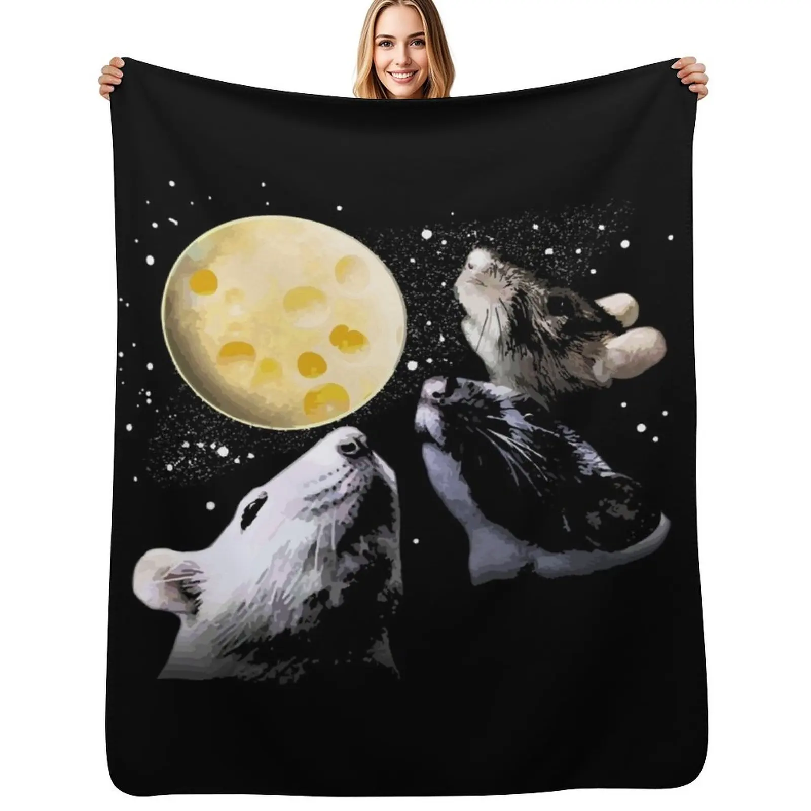Three Rat Moon Throw Blanket Fade Resistant Durable Throw Blanket
