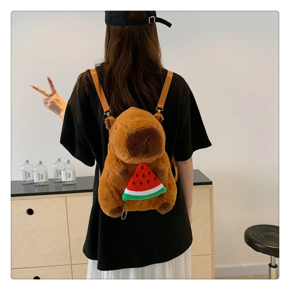 Fashion Cartoon Large Capacity Capybara Kids Plush Backpack Cute Casual Plush Bag Students School Bag Cartoon Crossbody Bag