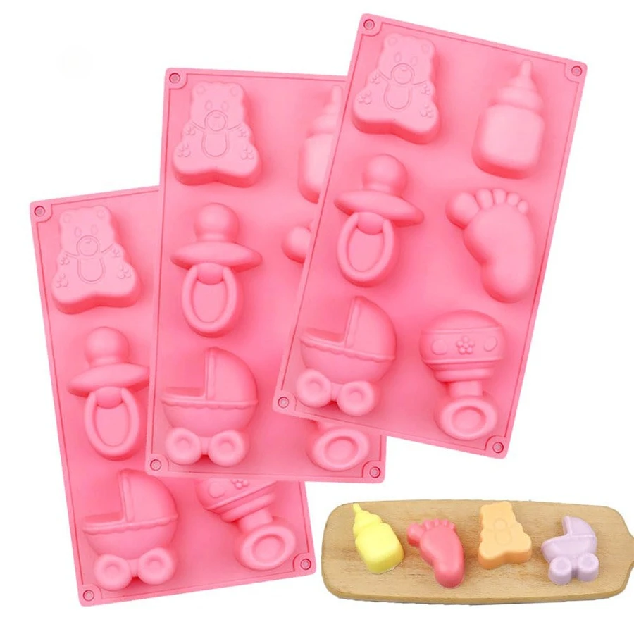 

3 Pack Baby Shower Chocolate Mold Baby Pacifier Silicone Molds Baby Feet Bottle Cradles Candy Molds for Cake Cupcake Decoration