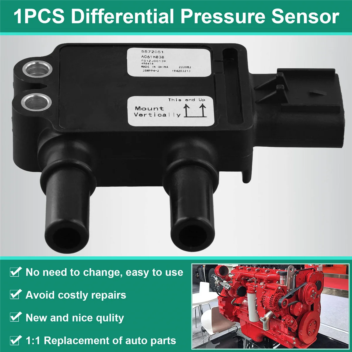 Voor Cummins Euro 6-emissie standaard differentiële druksensor 5492073 5572051 5572038   5MPP2-3 5MPP2-10 5MPP2-11