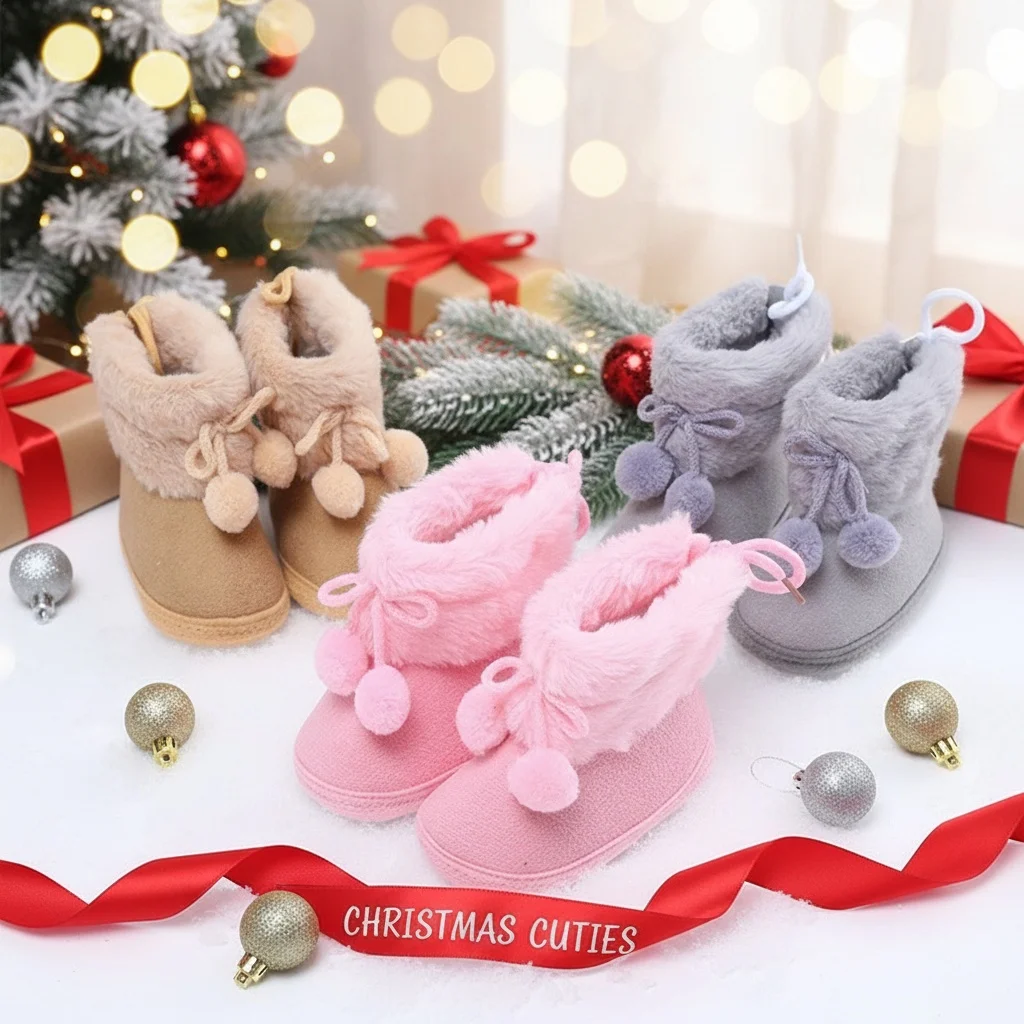 

Winter Baby Snow Boots New Toddler First Walkers Baby Girls Boys Shoes Soft Sole Fluff Balls Thermal Snow Booties Warm Shoes