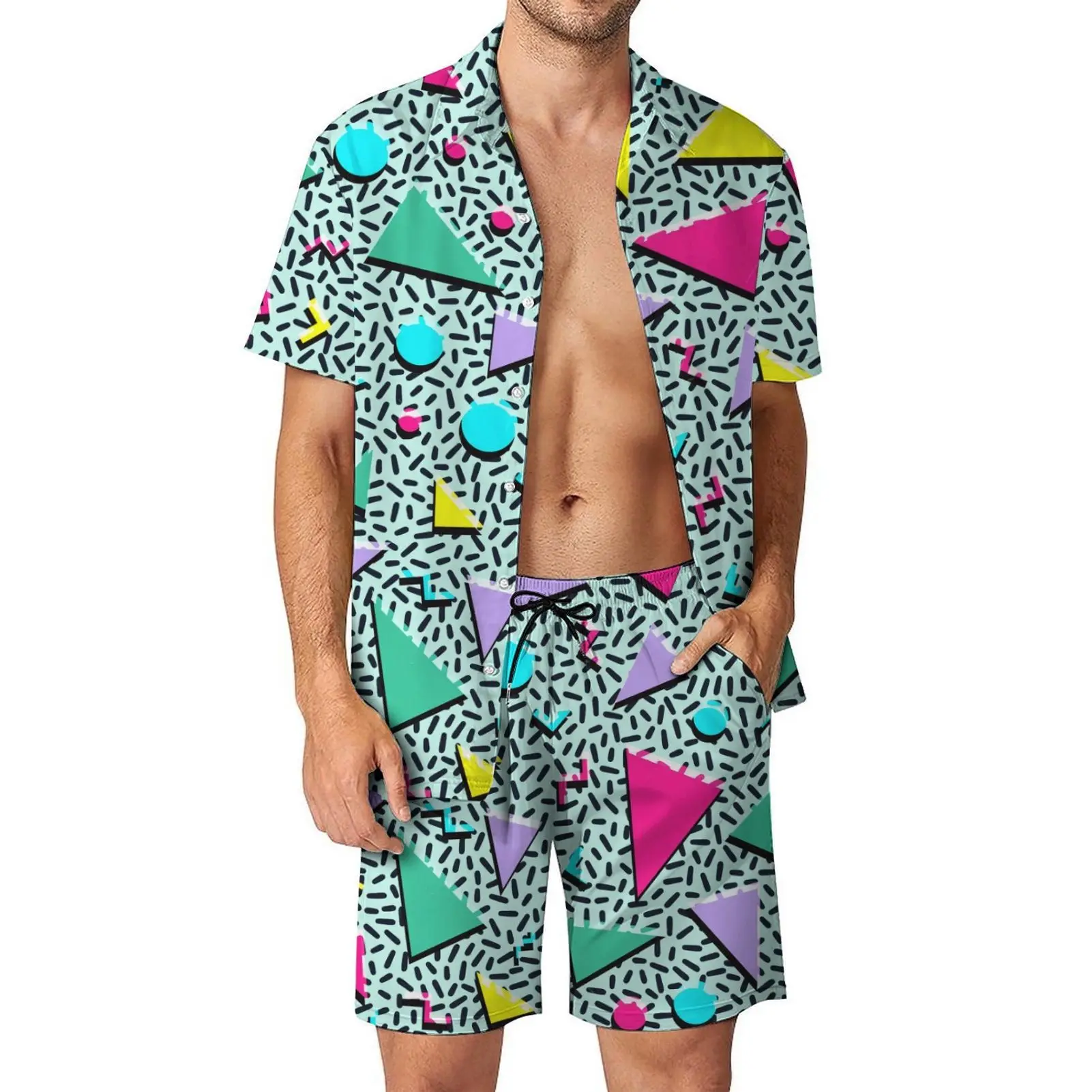 Men's Casual Loose Shirt Set + Seaside 3D Digital Printing Beach Short Sleeve 2026 Spring And Summer New Product Launch Fashion