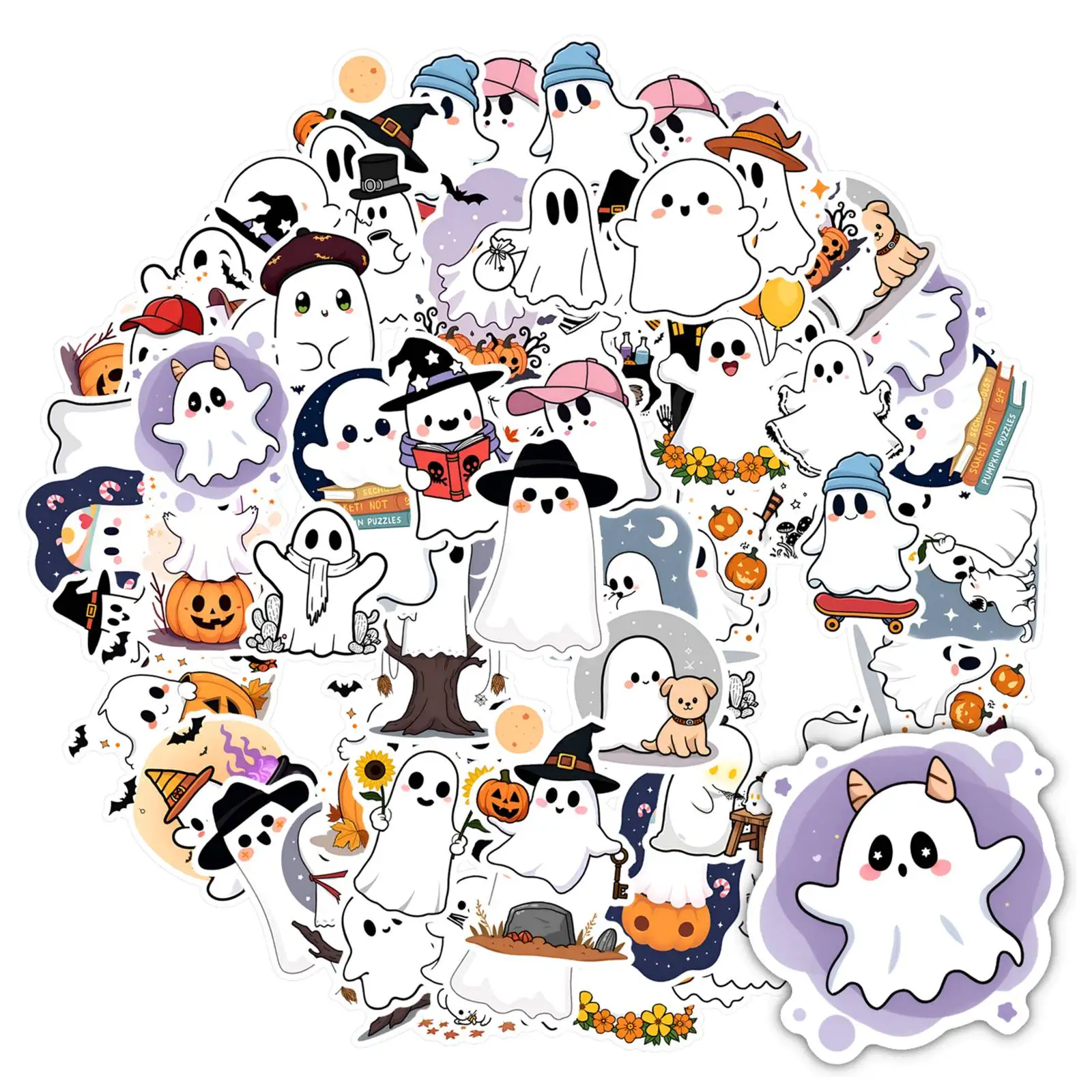 35pcs-50pcs Playful Halloween Stickers Cute Ghost  Stickers Stationery Stickers For Guitar DIY Skateboard Laptop DIY
