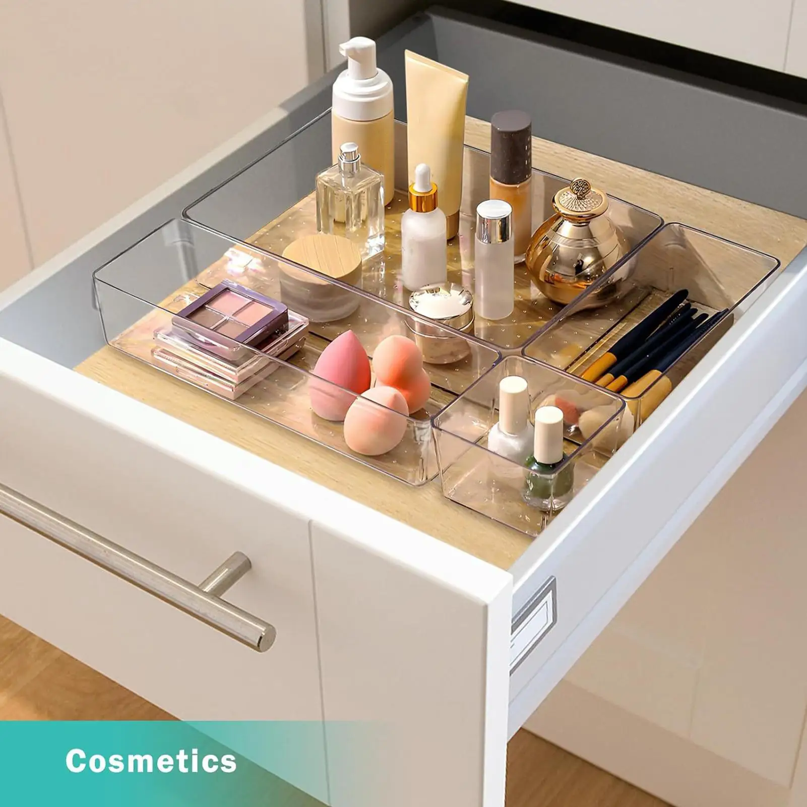 4pcs Desk Drawer Organizers Set Plastic Bathroom Storage Makeup Organizer Clear Transparent Storage Box Drawer Organizer