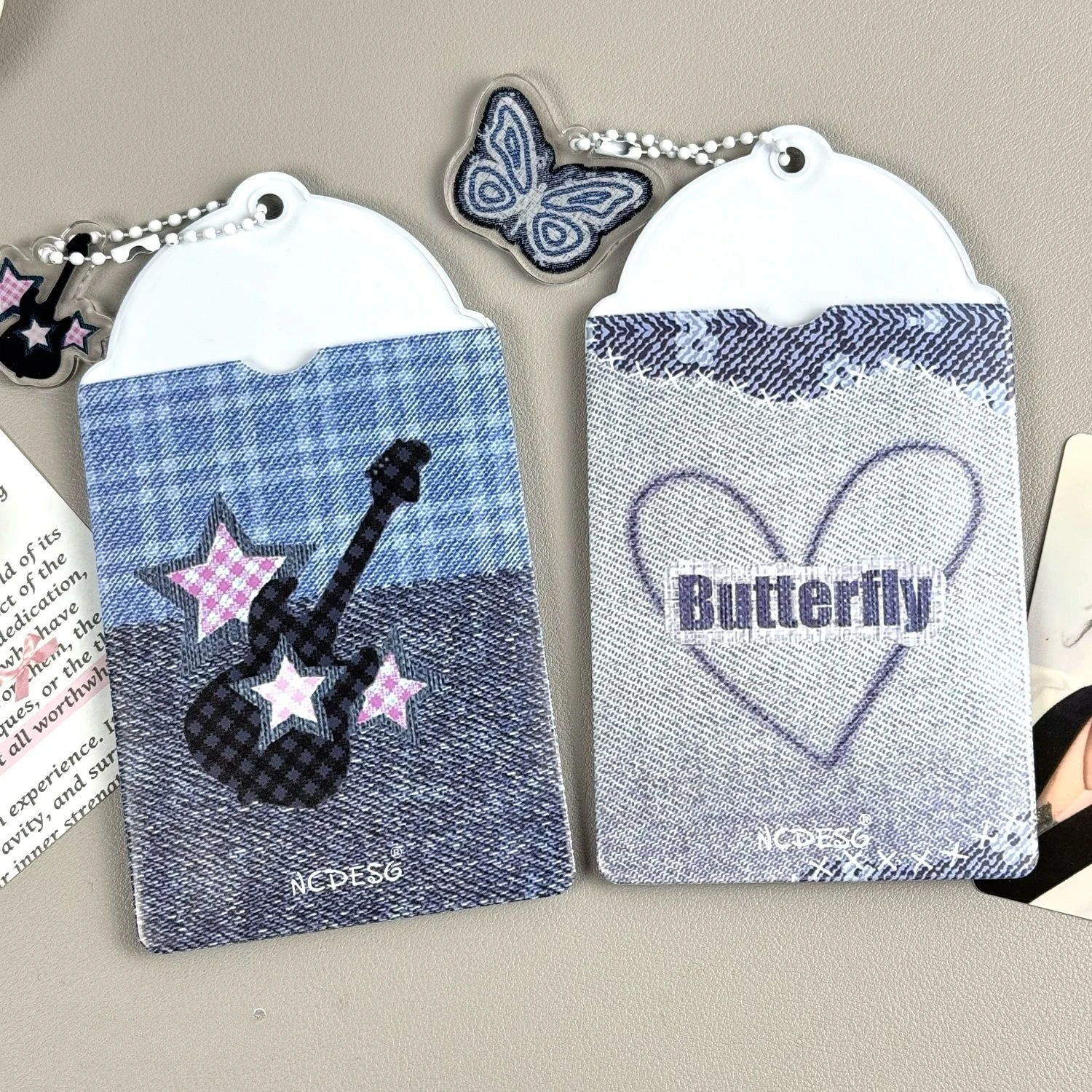 2pcs Denim Butterfly Guitar Print PVC Photocard Holder Kpop Idol Card Polaroid Photo Case image 4
