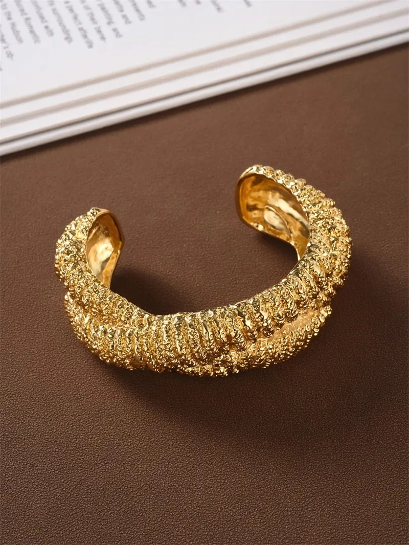 New Irregular Braided Brass Open Bracelet for Women Jewelry Exaggerated Bangle Luxury Style Europe And America