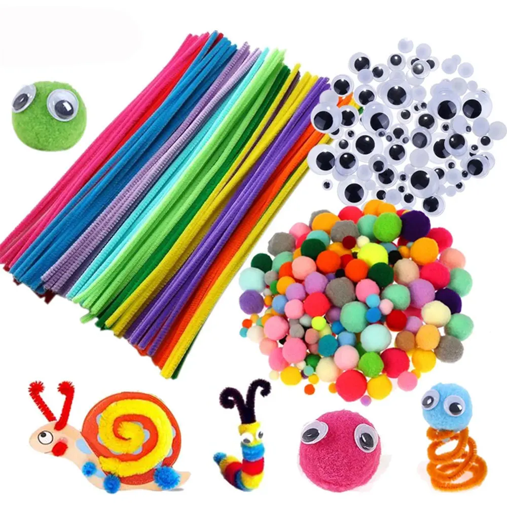 Googly Wiggle Eyes Pompons, cores do arco-íris, Shilly-Stick, brinquedos educativos DIY, artesanato para crianças