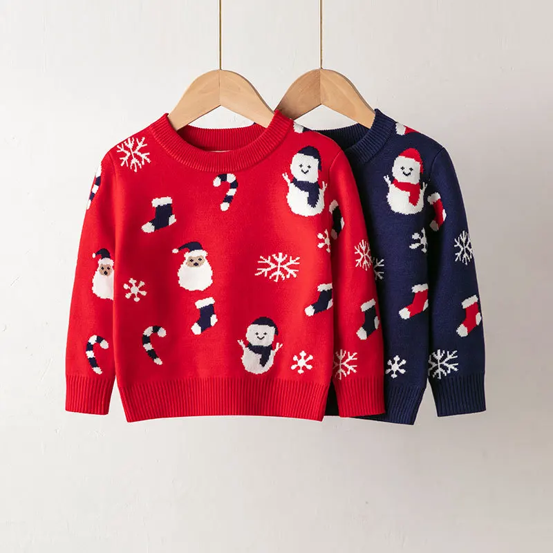 

Kawaii Santa Claus Snowmen Sweater Knitwear Christmas Cartoon Boys Girls Cute Xmas Pullovers Knitted Long Sleeve Warm Soft Top