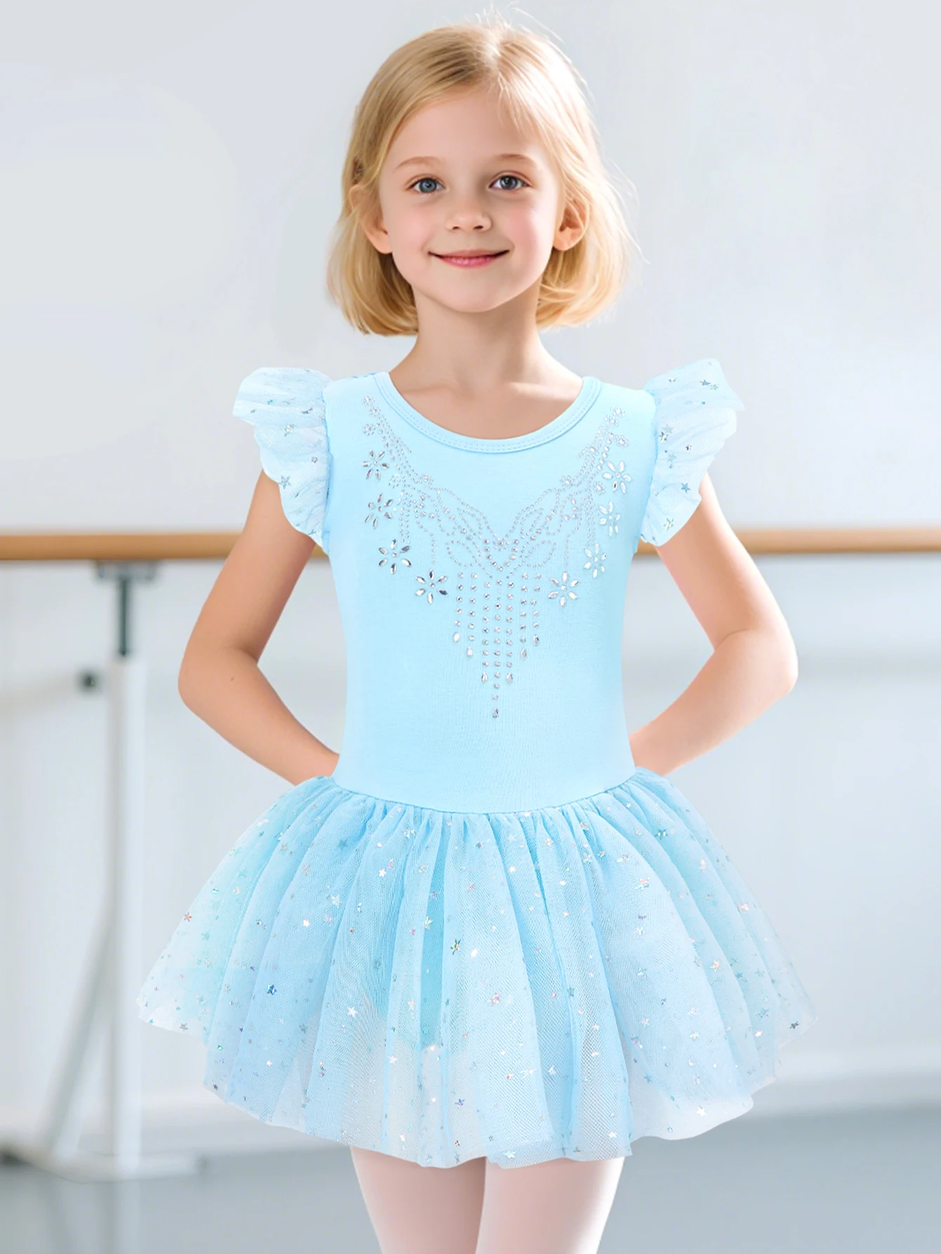 Trykoty do tańca dla dziewcząt, błyszczące stroje z spódniczką tutu, strój gimnastyczny, sukienka, odzież baletowa, kostium na występy sceniczne