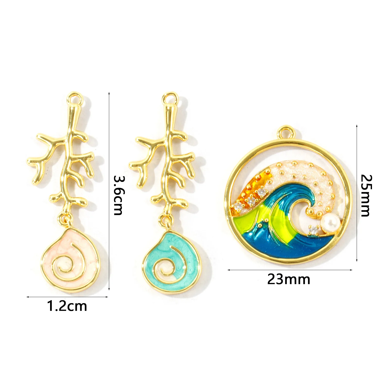 1pc Ocean Jewelry Charms Coral Wave Multicolor Enamel 18K Gold Plated Brass Pendant For Women DIY Necklace Jewelry Gift Findings