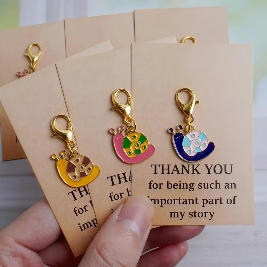 1/5/10/20/50/100pcs Set of 12 Flat 2D Animal-Shaped Keychains - Keychains with Snail Design - Includes Thank-You Cards with a Hu