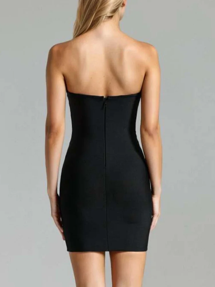 2024 träger los aus geschnitten Perlen Verband Kleid Frauen schwarz ärmellose rücken freie Mini Bodycon Kleider elegante Abend Party Kleider