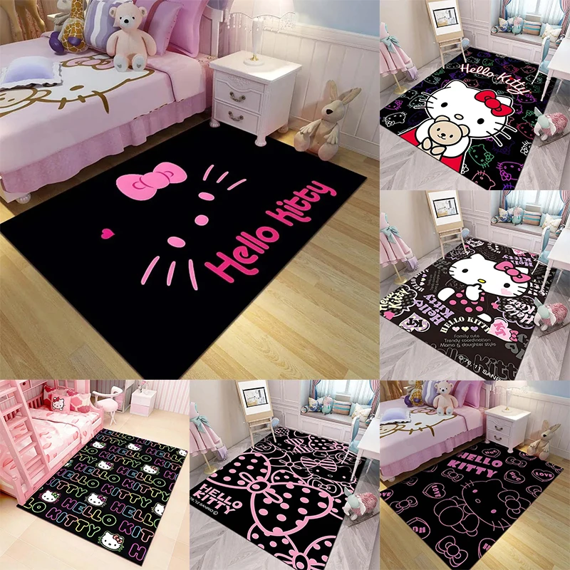 MINISO Sanrio Hello Kitey Stampa Tappeto Nero Tappeto per la Casa Soggiorno Camera da letto Divano Zerbino Decor Ragazze Room Decor Ragazze Regalo