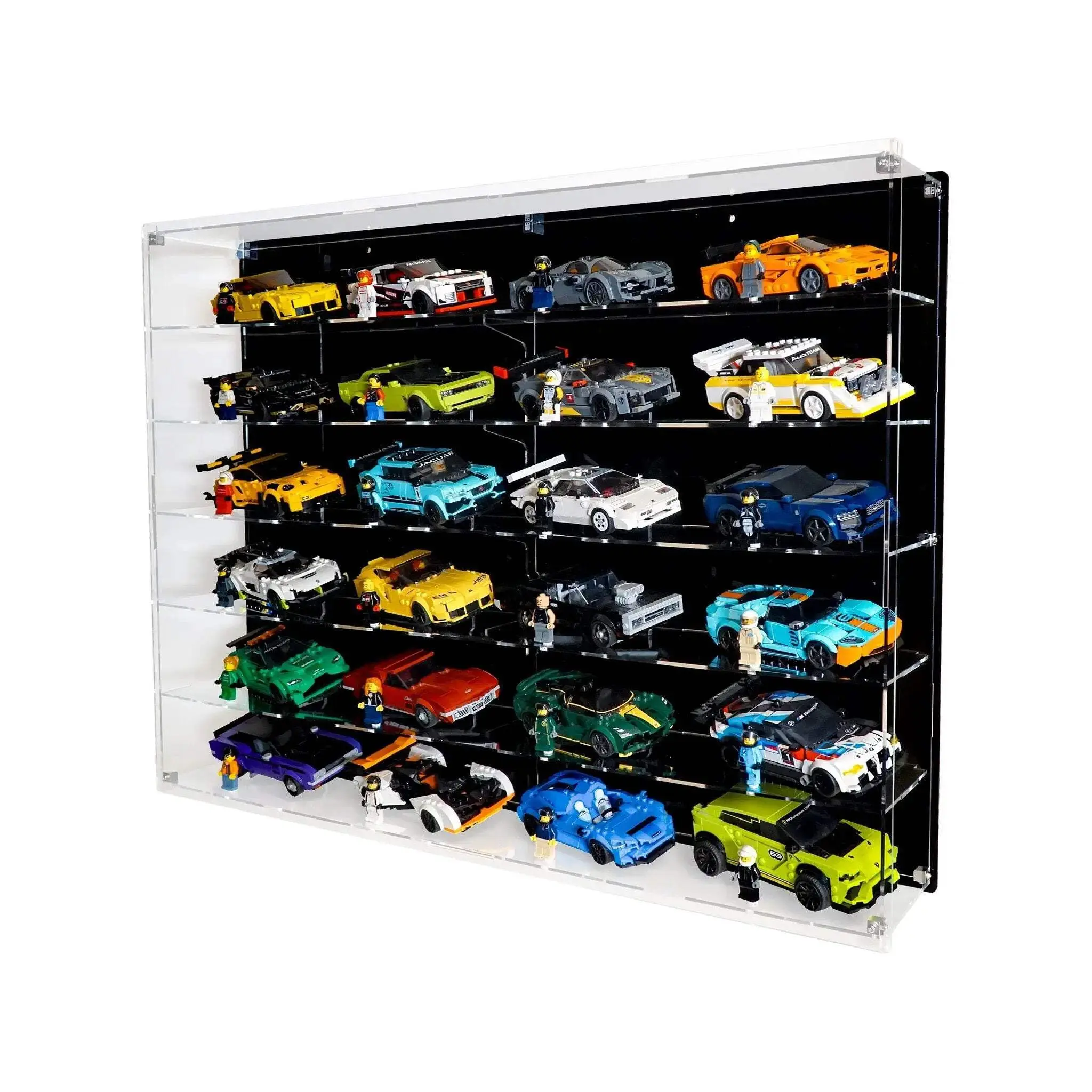 Wall-Mount Display Case Compatible with 24 LEGO Speed Champions Cars – Multi-Tier Collection Showcase – Sets Not