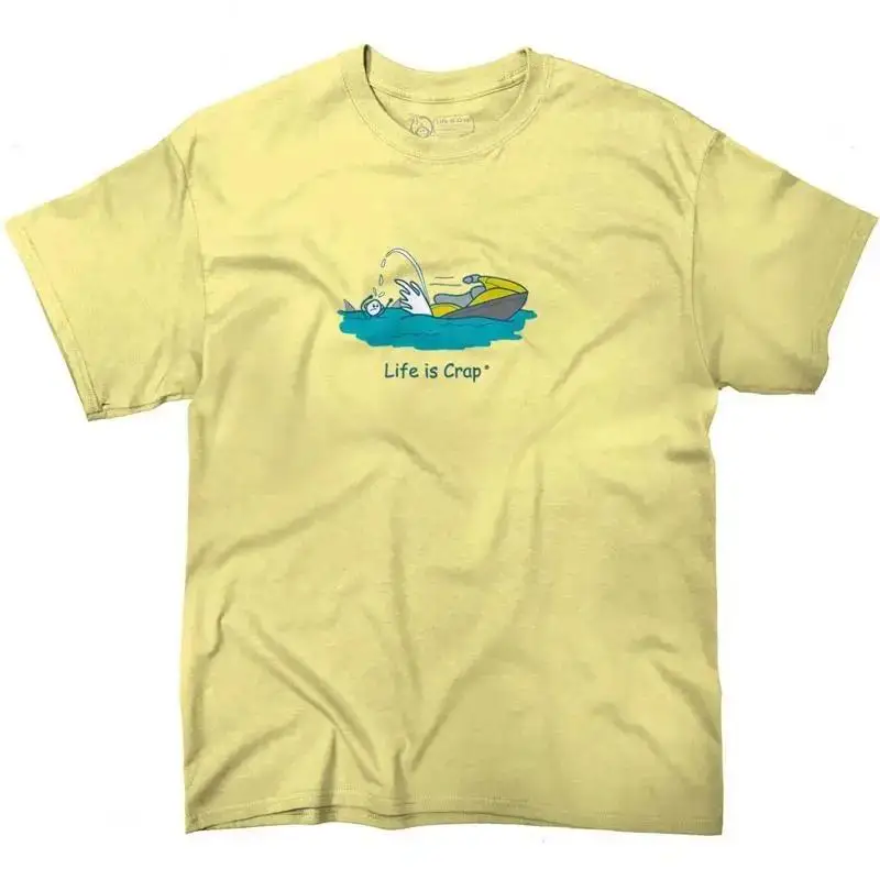 Life is Crap Funny Jet Ski Vacation Bad Luck Womens or Mens Crewneck T Shirt Tee