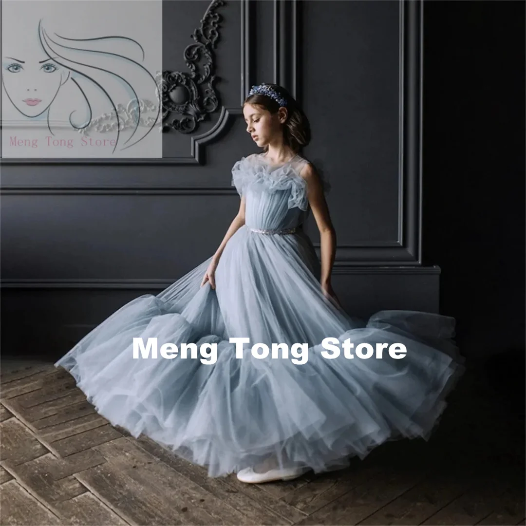 

Flower Girl Dress For Wedding Tulle Fluffy Sleeveless Ruffles Beading Princess Birthday Party First Communion Ball Gowns Dress