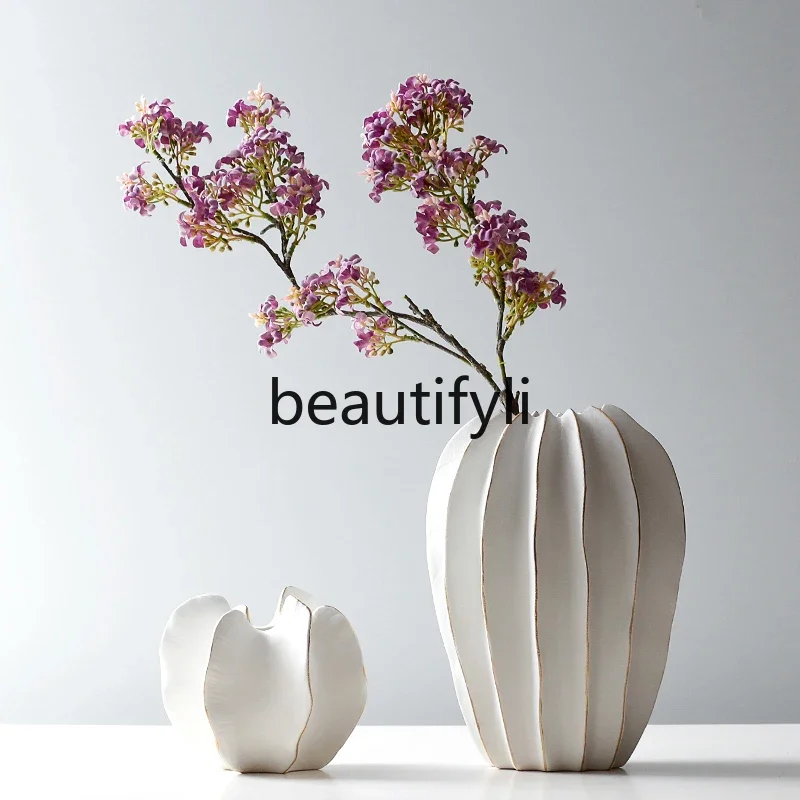 

S7486teae Wabi Sansan wind plain-fired ceramic vase creative niche living room TV cabinet study ornament simulation flower dryer