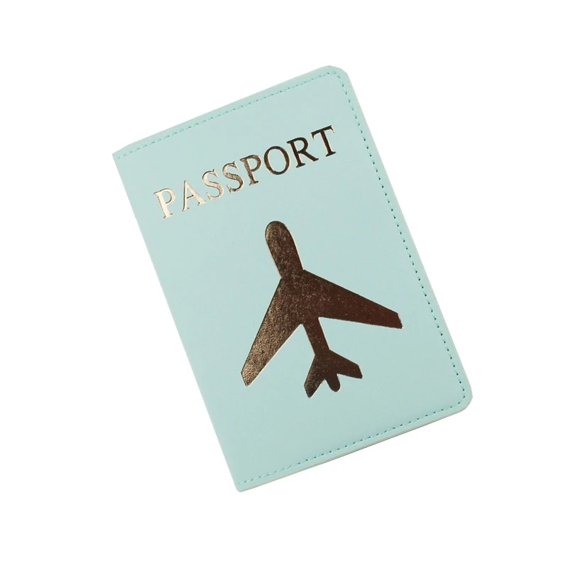 Funda para pasaporte viaje negocios, estampado en caliente, avión, cuero imitación, billetera delgada, tarjeta para