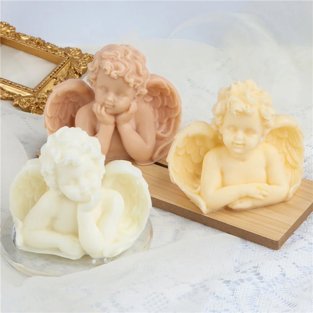 

Exquisite Cheek Resting Angel Silicone Candle Mold Meditation Angel Resin Soap Mold for Clay Craft Desktop Art and Home Decor