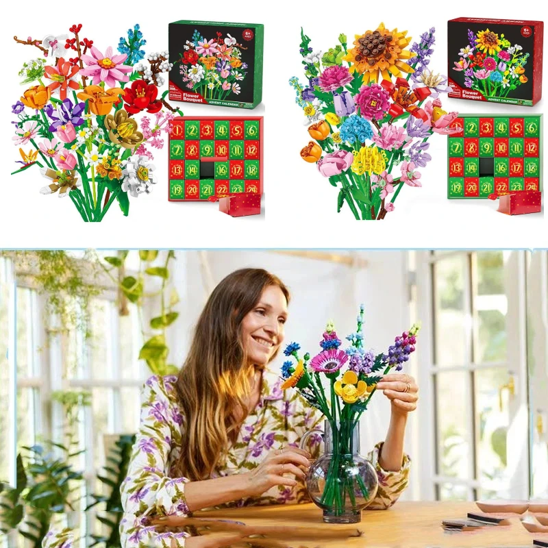 

Букет строительных блоков, рождественская глухая коробка, обратный отсчет для взрослых, фестиваль, рождественские украшения, креативные праздничные подарки 2026