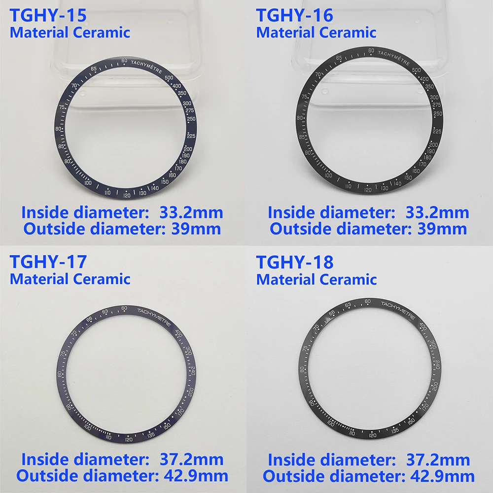 Watch Bezel 39mm/42.9mm TGHY15-18 Watch Bezel Sloping/Flat Ceramic Bezel Insert Replacement of Watch Accessories