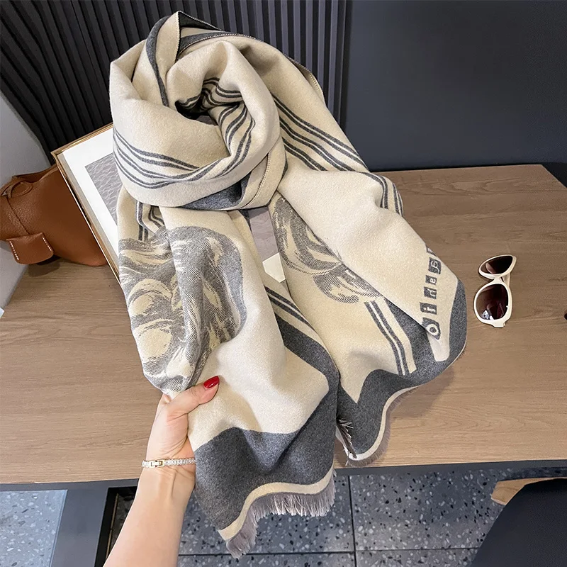 Rose flower luxury jacquard imitation cashmere scarf thickened autumn and winter new muffler shawl neckerchief muffle