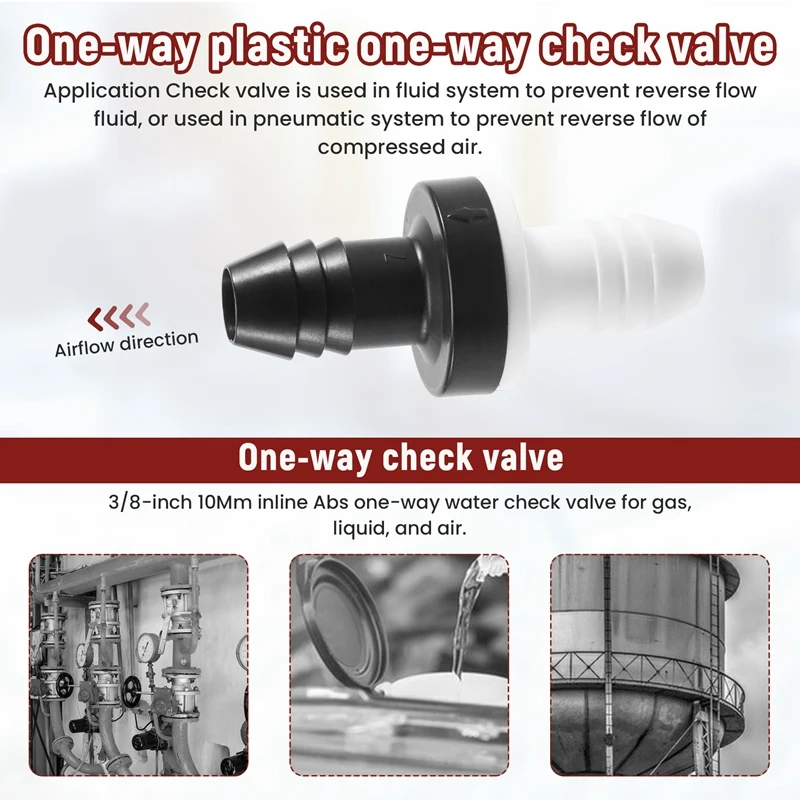 2Pcs 3/8 Inch 10Mm Inline Abs One Way Water Non Return Check Valve For Fuel Gas Liquid Air