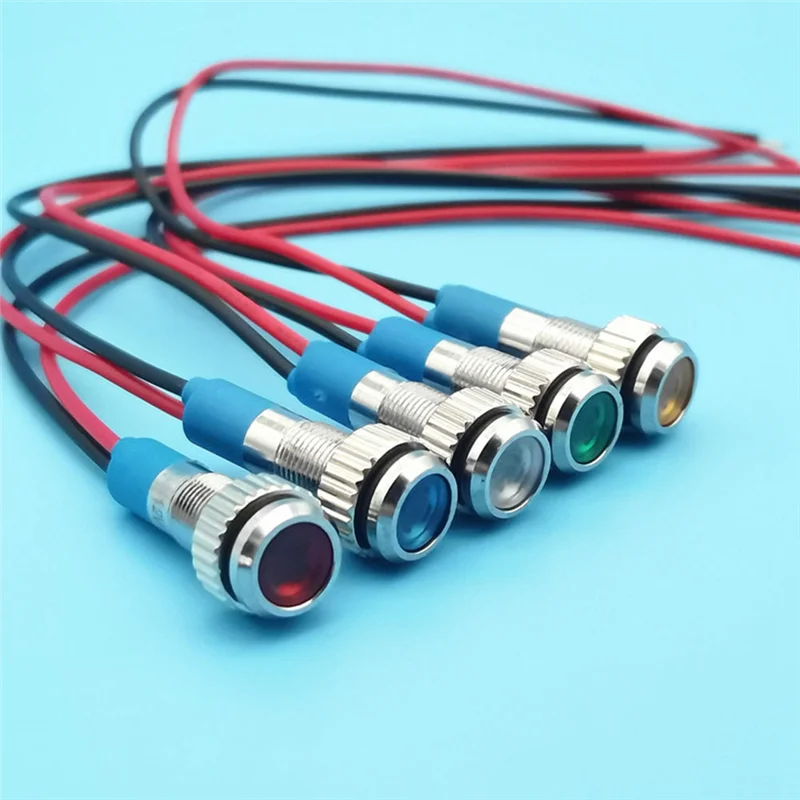 

AS95-20Pcs 6Mm Metal LED Warning Indicator Light Signal Lamp Pilot Onboard Display Lights With Wire 3V