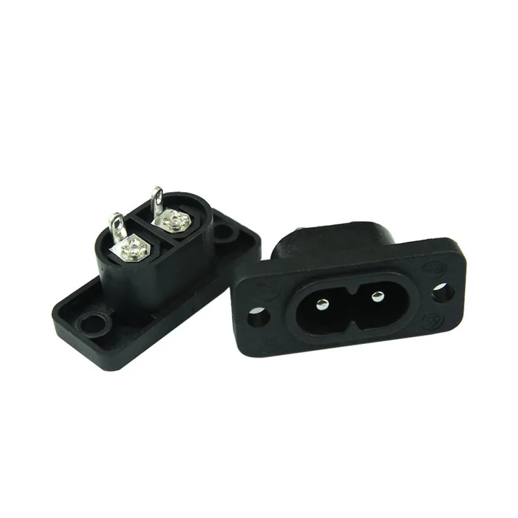 10PCS C8 Power socket 2.5A250V figuretail two-hole socket White Black universal connector with fixed holes 35*15mm