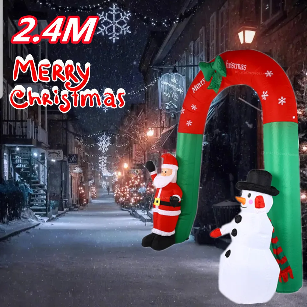 2.4M/8FT Christmas Inflatable Arch Model Built-In LED Lights Outdoor Courtyard Ornament Holiday Garden Playground Decorae Props