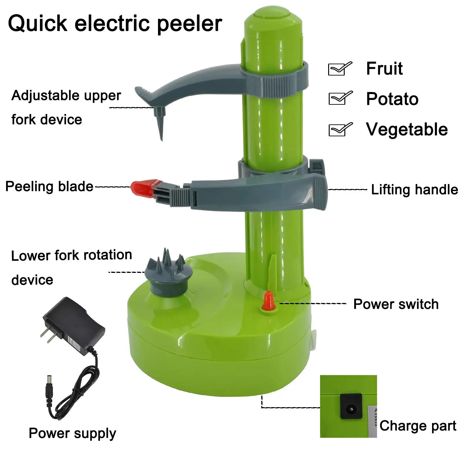 Houselin pelador eléctrico de patatas, pelador automático de manzana para frutas y verduras