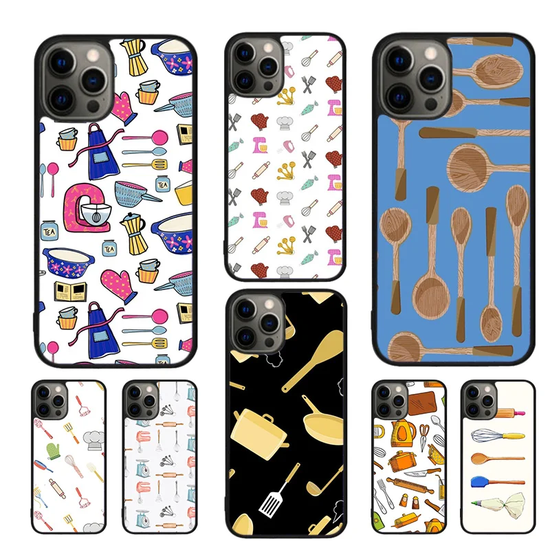 Baking Cooking Utensils Chef Phone Case For iPhone 16 15 14 11 12 13 mini Pro  XR XS MAX Plus coque Cover Shell