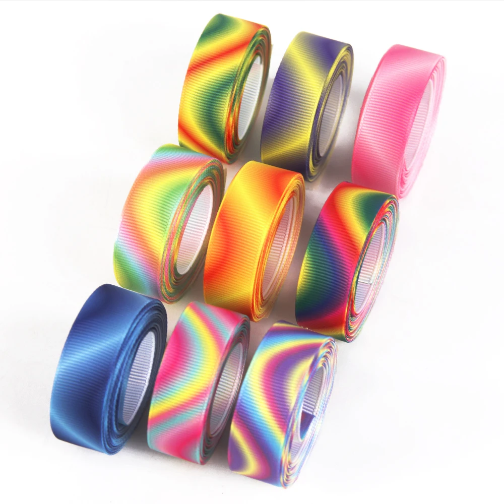 5 Yards/lot 9mm 16mm 38mm Gradient Rainbow Grosgrain Ribbon For DIY Gift Wrapping Home Wedding Party Accessories,5Yc3482