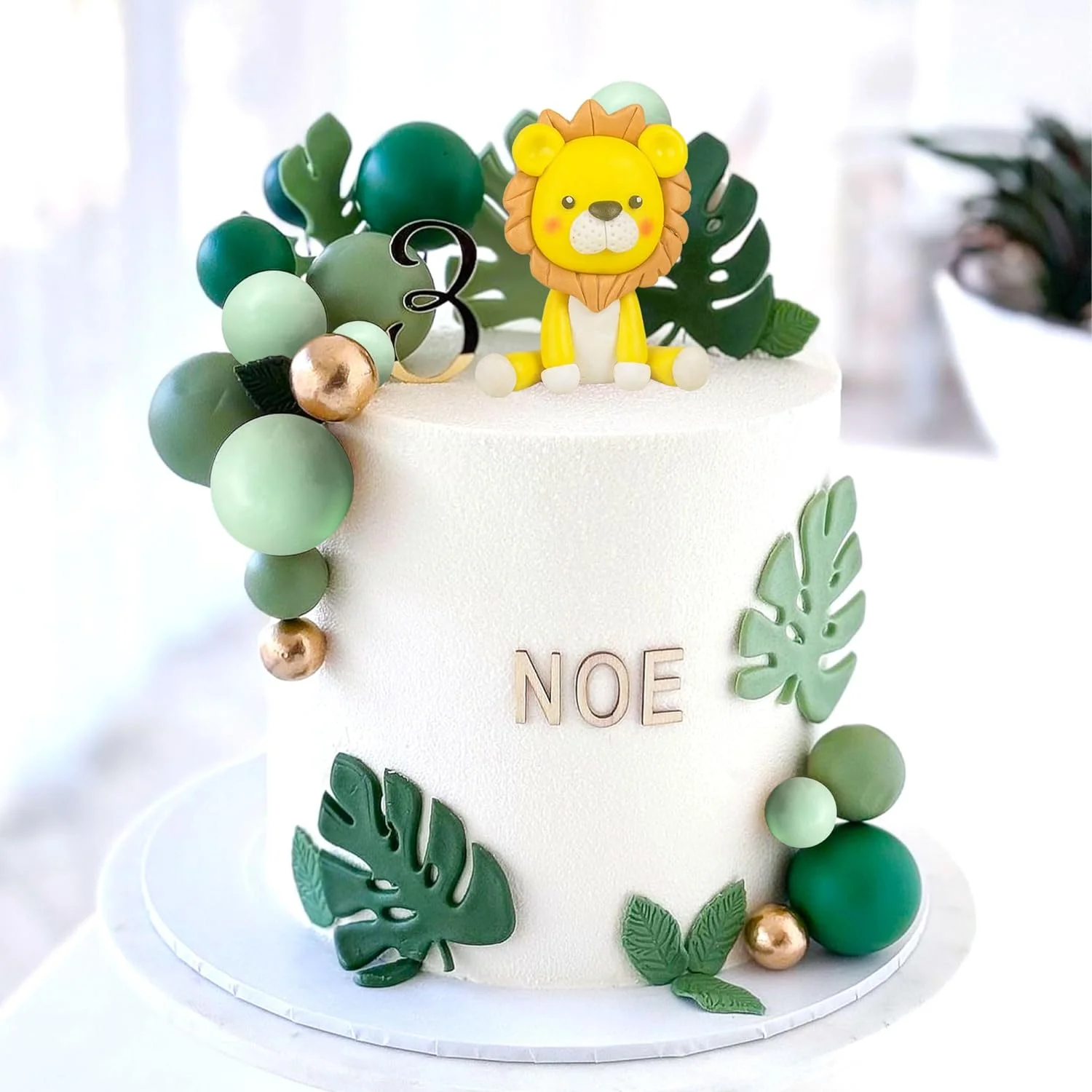 21pcs Lion Cake Topper Sage Green Cake Topper Balls for Wild One Birthday Cake Decoration Jungle Theme Baby Shower Decoration