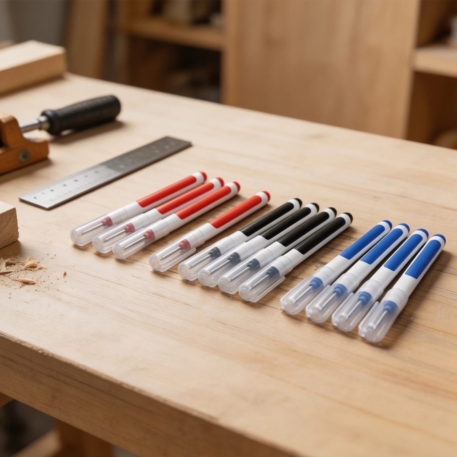12PCS Deep Hole Marker Pens with Extended Tips for Marking on Wood Metal and Glass in Workshop and Industrial Use