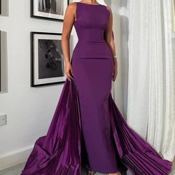 CustomizedClassic Straight Ankle Length O-neck Jersey Sleeveless Pleats Evening Dress Fashion Photo Color Custom Sizevestidos de