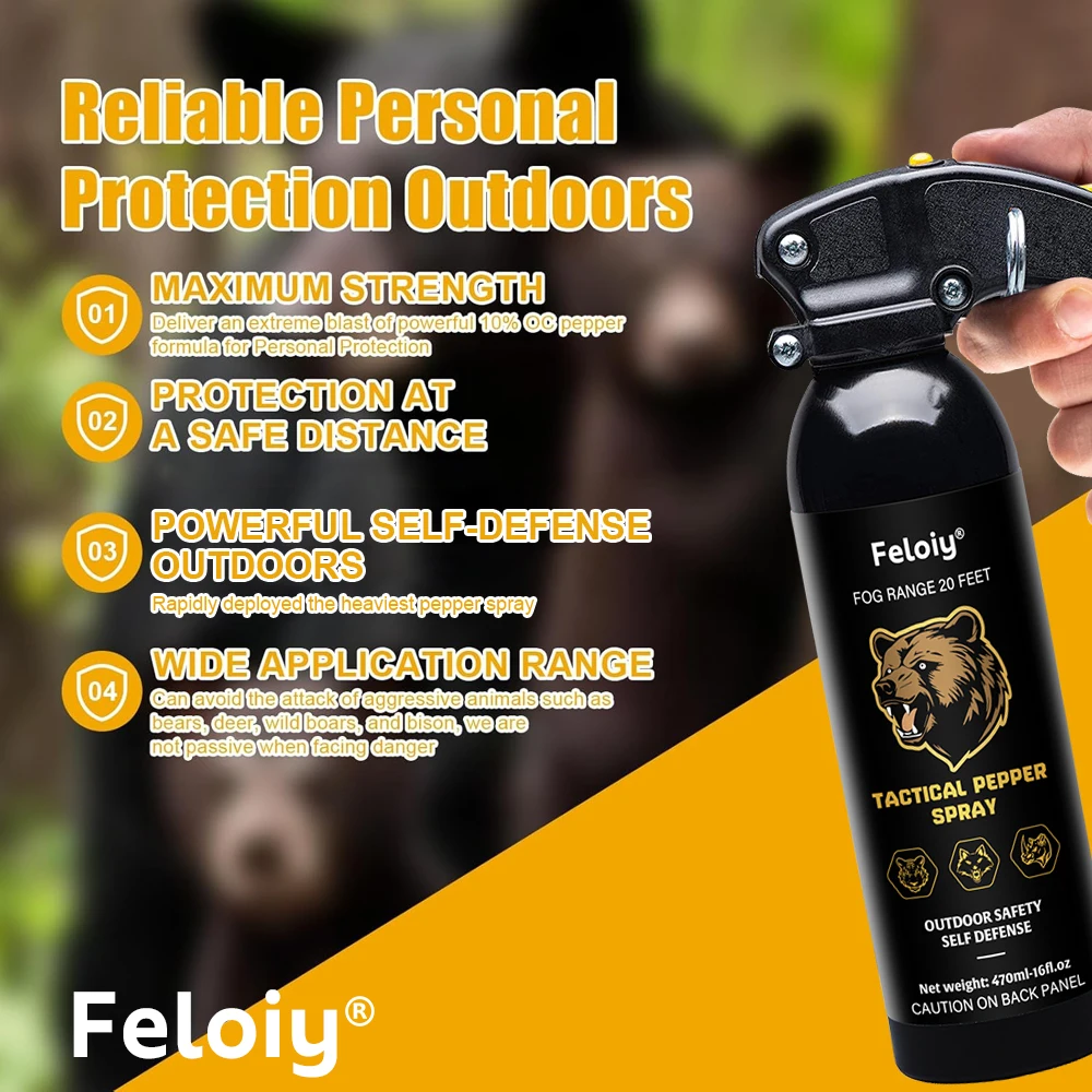 470 Ml Pepper Spray - 20 Ft Range, Safe Distance Protection, Equipped with Safety Clip and Pull Ring, Quick Release Spray