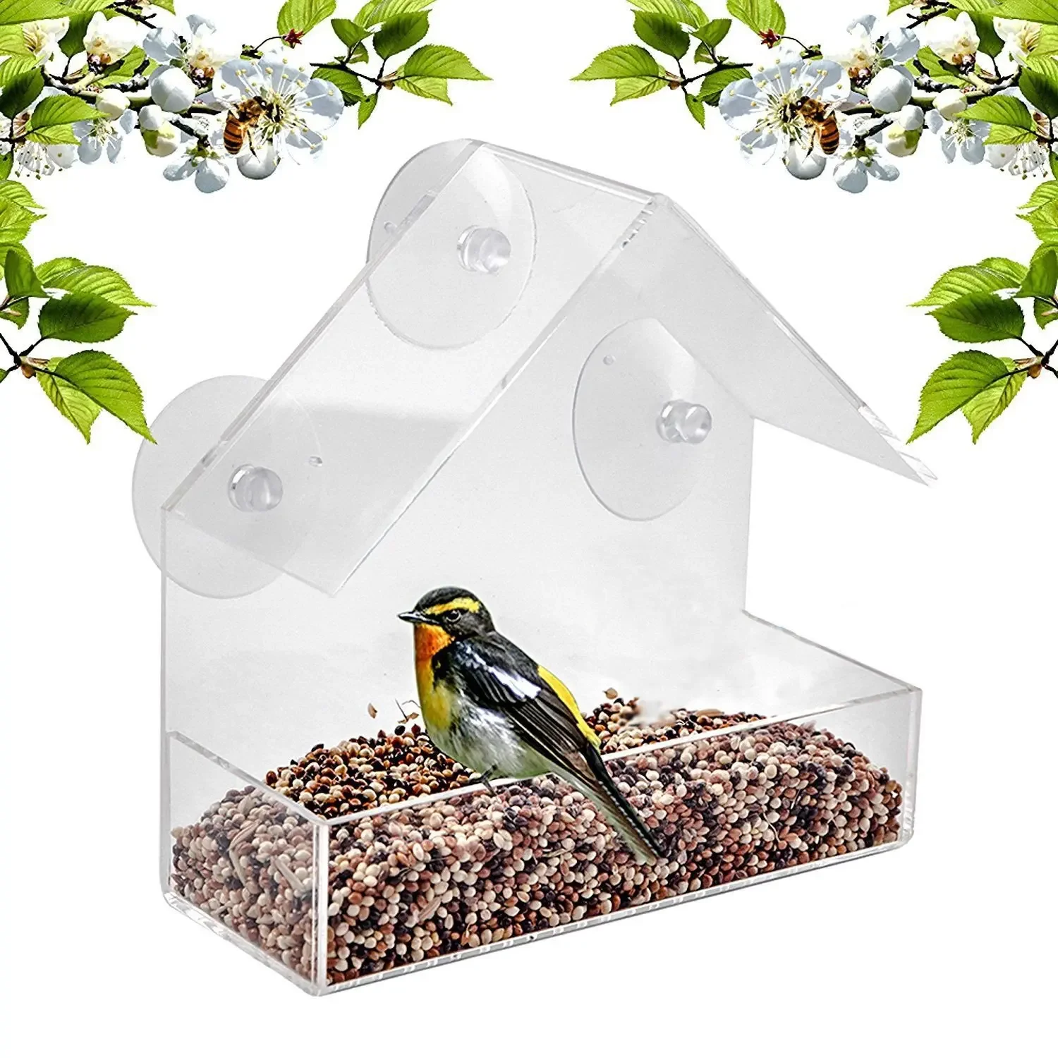 Transparent Window Wild Bird Feeder House Table Removable Suction Cups Sliding Feed Tray for Garden Patio Yard