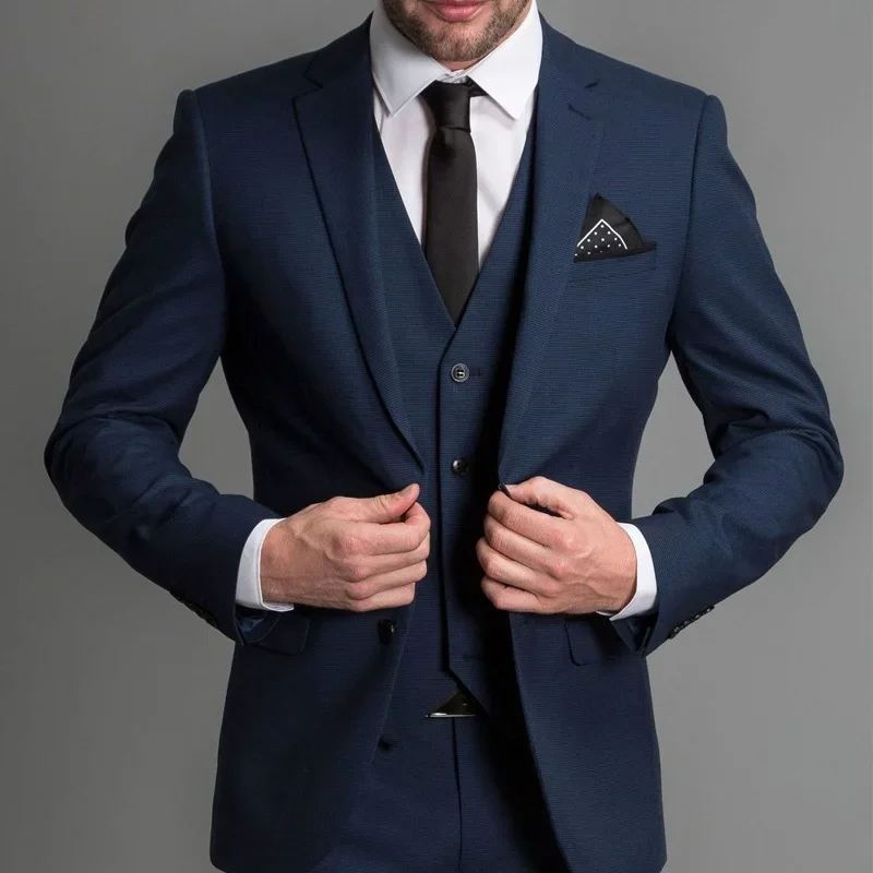 

Navy Blue Formal Wedding Tuxedo For Gentleman Prom Men Suits Slim Fit 3 Piece Smoking Male Fashion Set Blazer Vest Pants 2024