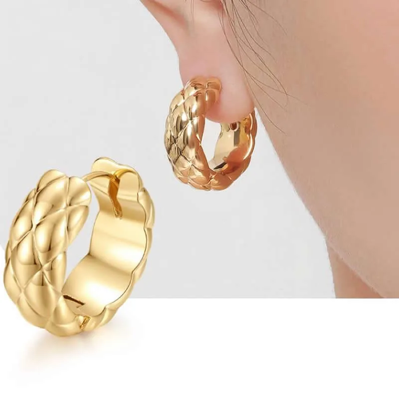 New 18K Yellow Gold Fashion Women Hoop Earrings Stamp AU750