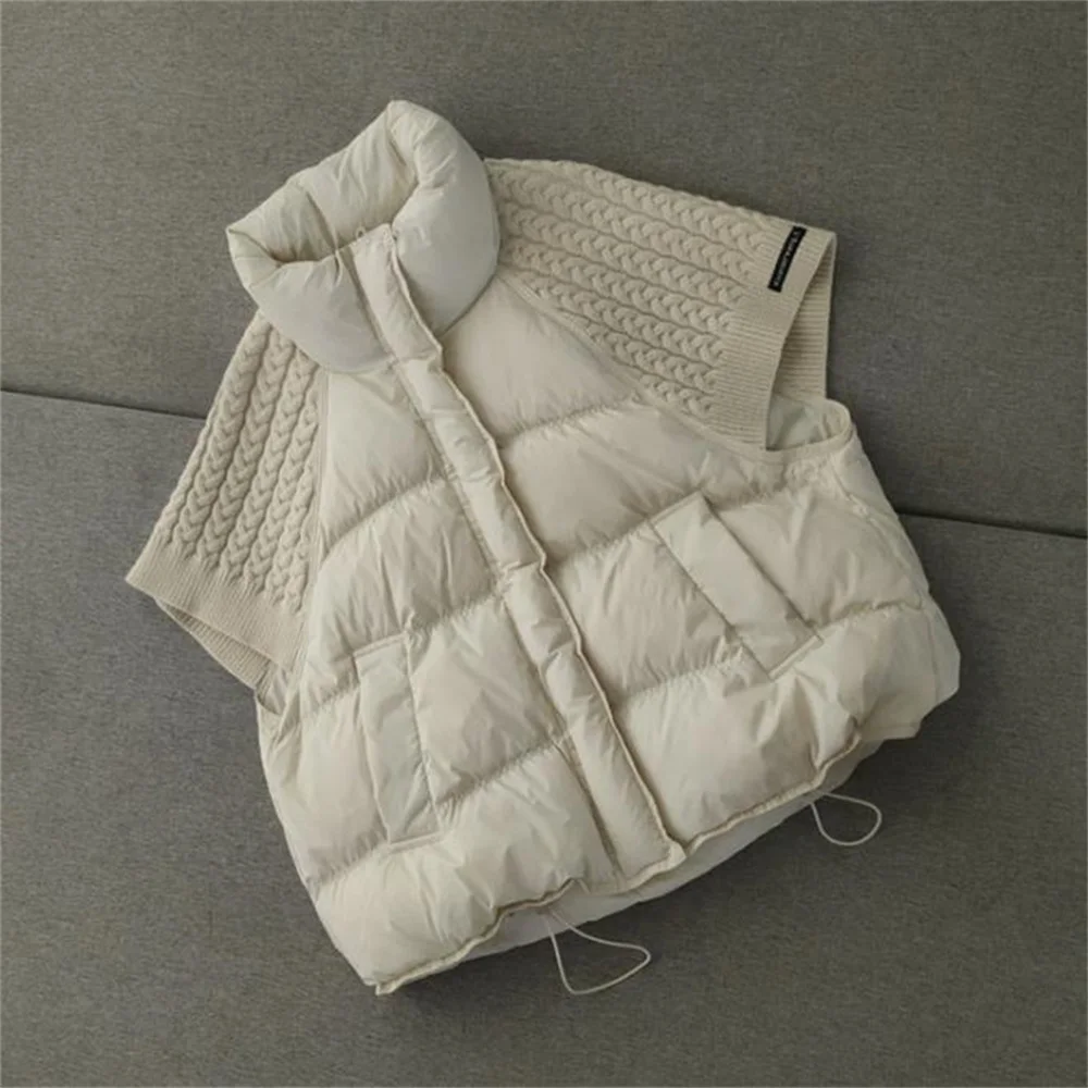 Down vest women's loose Twists knitting splicing thickened coat stand collar waistcoat
