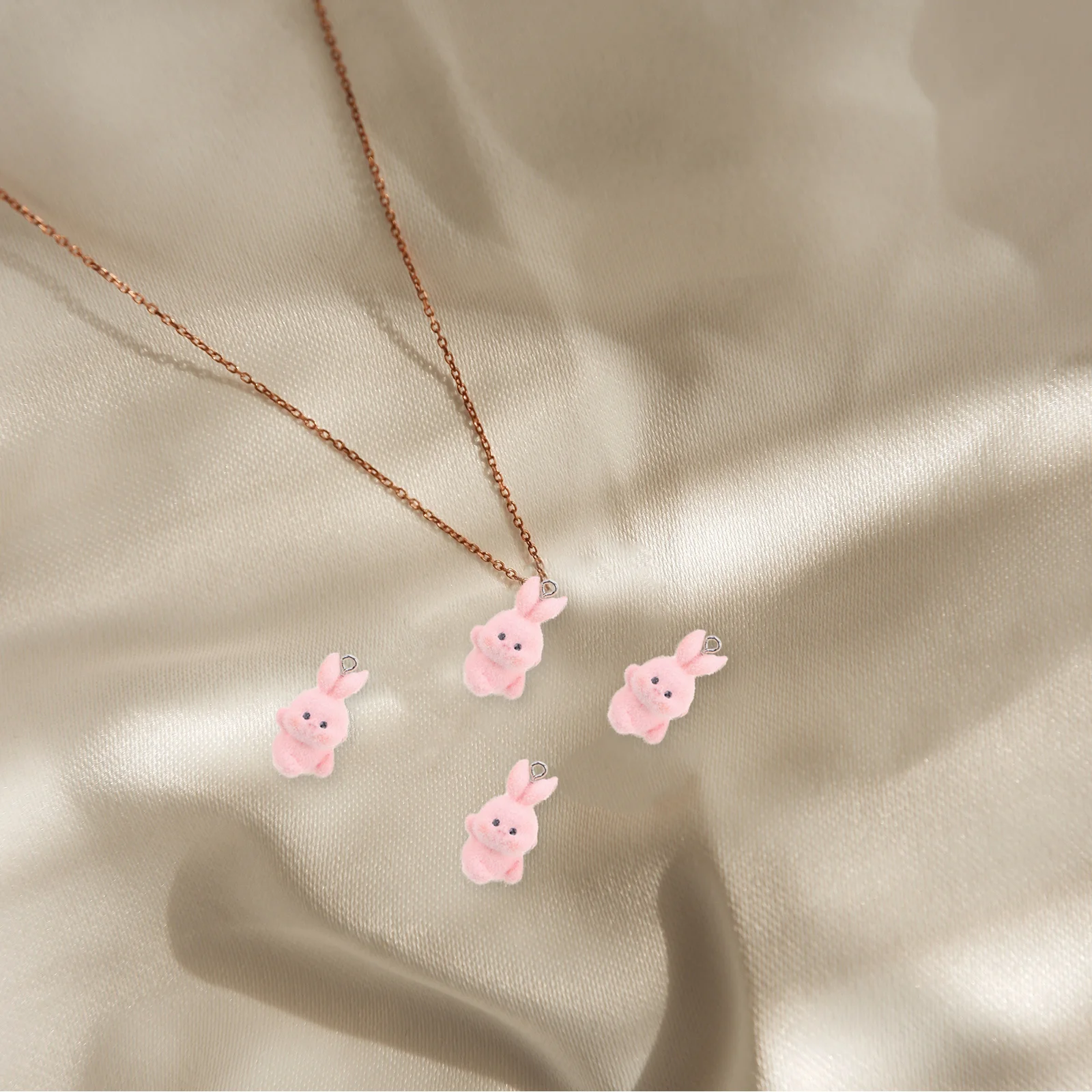 

5Pcs Flocked Bunny Pendant Lightweight Resin Bunny Charm Key Pendant Kawaii Backpack Purse Decoration for Teens Women